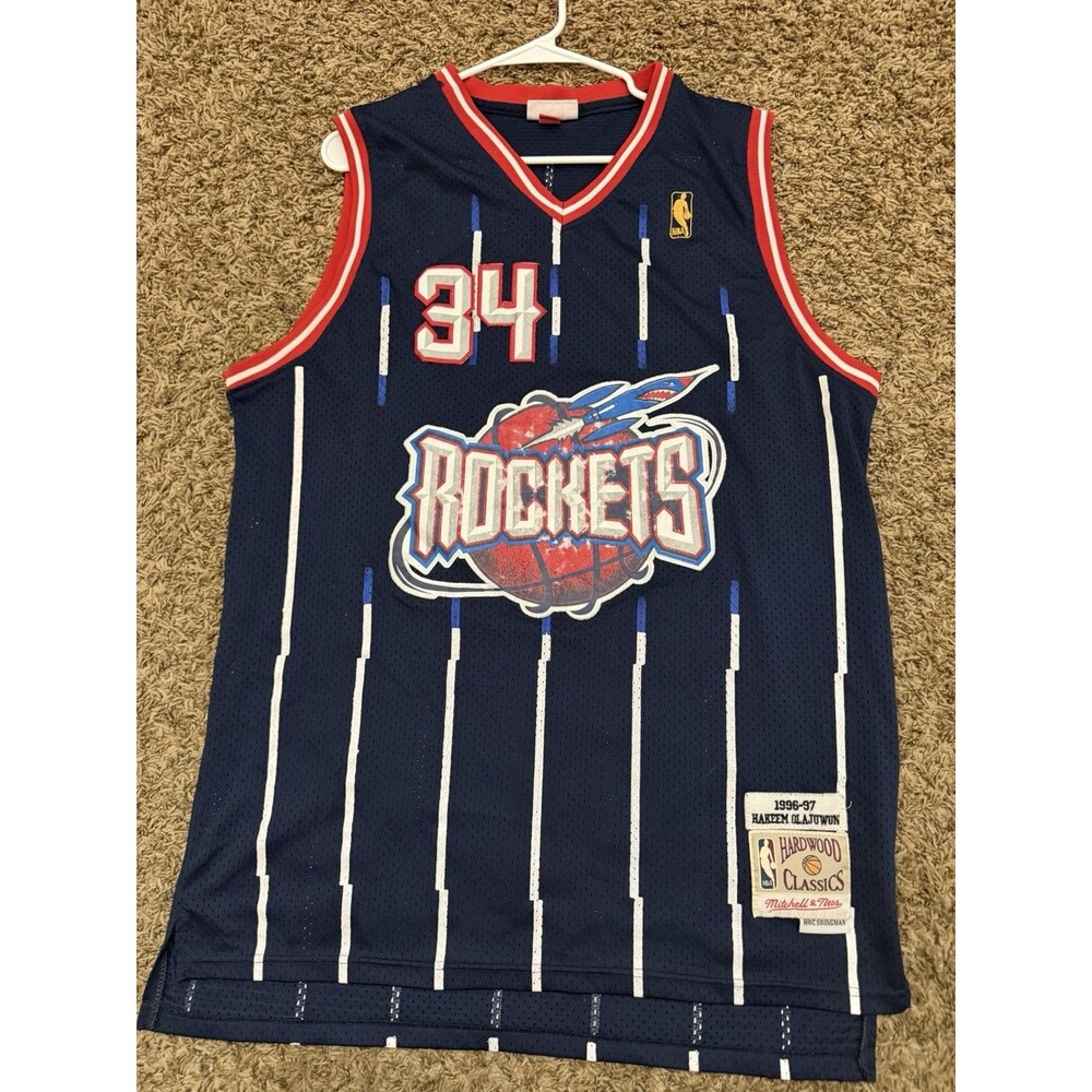 Mitchell & Ness Houston Rockets Hakeem Olajuwon NBA Jersey Navy Swingman Sz 2XL